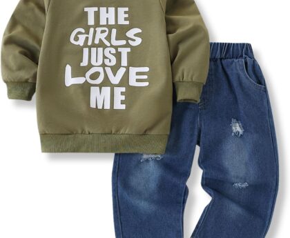 Toddler Baby Boy Outfits Long Sleeve Sweatshirts & Jeans 2Pcs Fall Clothes Set 2 3 4 5T 12 18 24Months