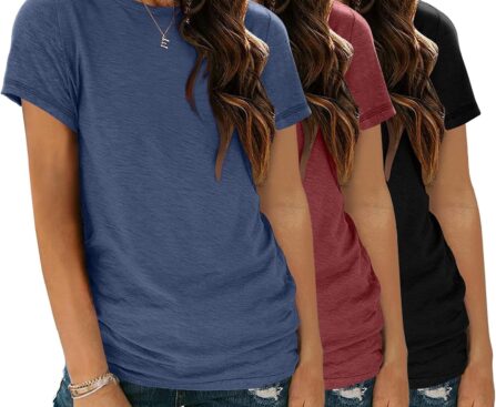 Womens 3 Pack T Shirts Basic Short Sleeve Tees Crewneck Fashion Tops Loose