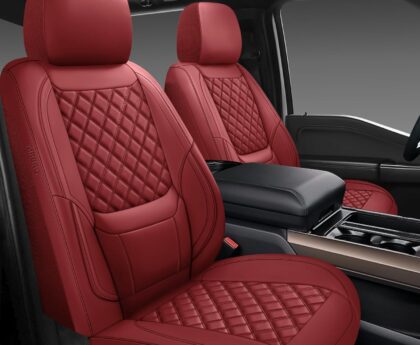Car Seat Covers Front Pair,Universal Fit for Cars,SUVs,Trucks,and Sedans,Faux Leather Car Seat Cushion Compatible with Airbags,Waterproof Car Seat Protector,Wine Red