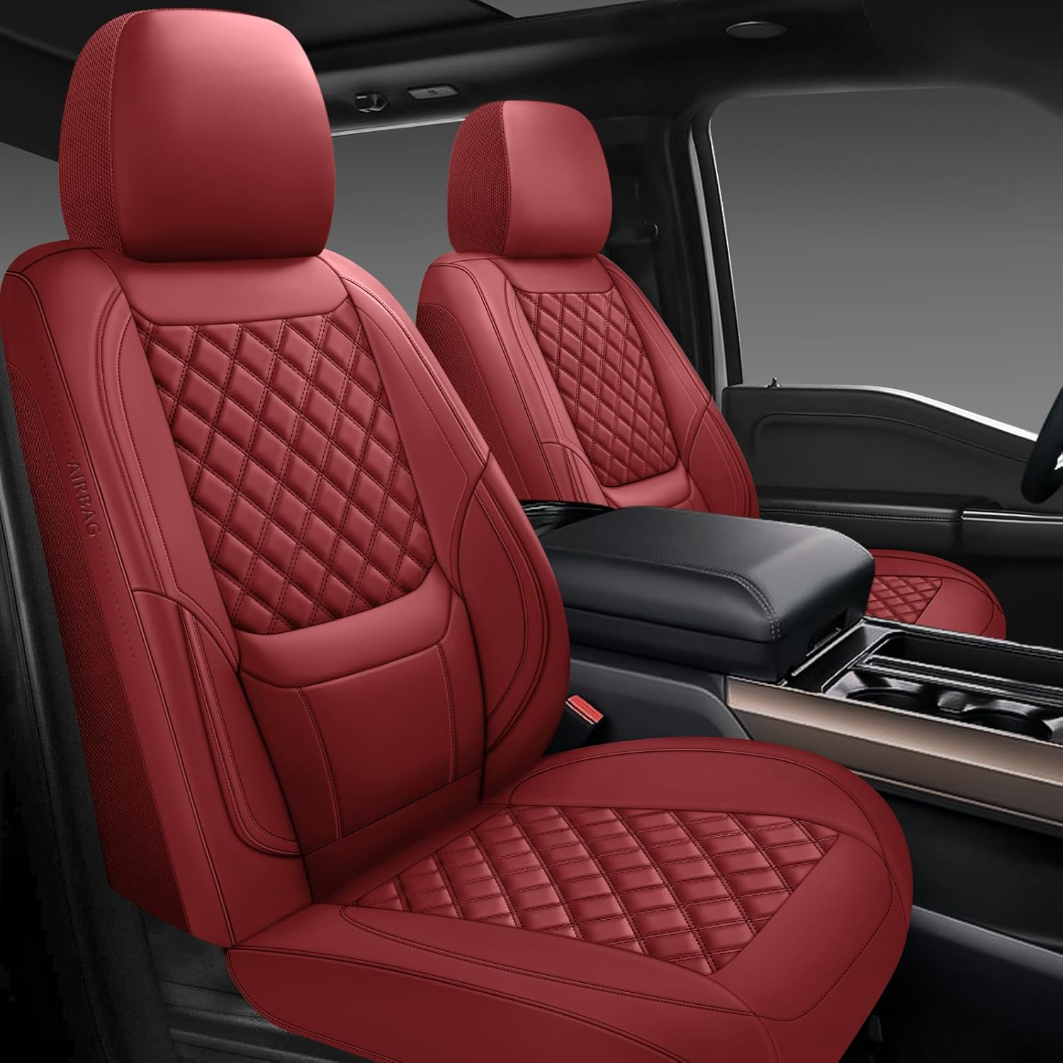 Car Seat Covers Front Pair,Universal Fit for Cars,SUVs,Trucks,and Sedans,Faux Leather Car Seat Cushion Compatible with Airbags,Waterproof Car Seat Protector,Wine Red