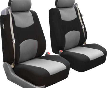FH Group Front Set Cloth Car Seat Cover for Bucket Seats, 1-Piece Seat Cover, Universal Fit, Airbag Compatible, Seat Covers for SUV, Van, Gray