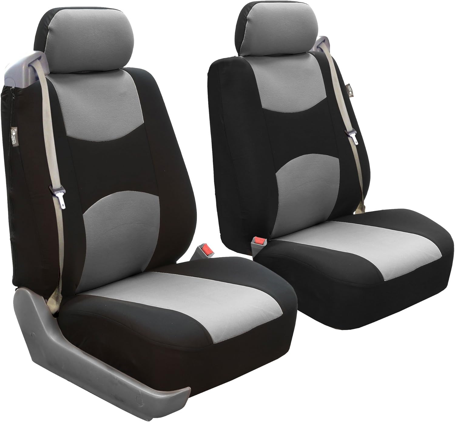 FH Group Front Set Cloth Car Seat Cover for Bucket Seats, 1-Piece Seat Cover, Universal Fit, Airbag Compatible, Seat Covers for SUV, Van, Gray