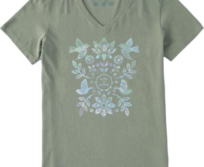 Life is Good Women’s Crusher Tee Shirt, Short Sleeve Cotton Graphic T-Shirts, Folk Art Garden Tie Dye