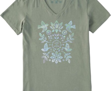 Life is Good Women’s Crusher Tee Shirt, Short Sleeve Cotton Graphic T-Shirts, Folk Art Garden Tie Dye