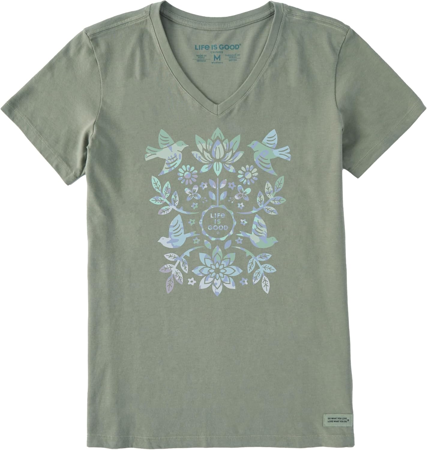 Life is Good Women’s Crusher Tee Shirt, Short Sleeve Cotton Graphic T-Shirts, Folk Art Garden Tie Dye