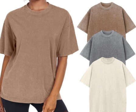 Womens Washed Vintage Oversized T-Shirt Casual Baggy Streetwear Boyfriend Tee Workout Short Sleeve Cotton Tops