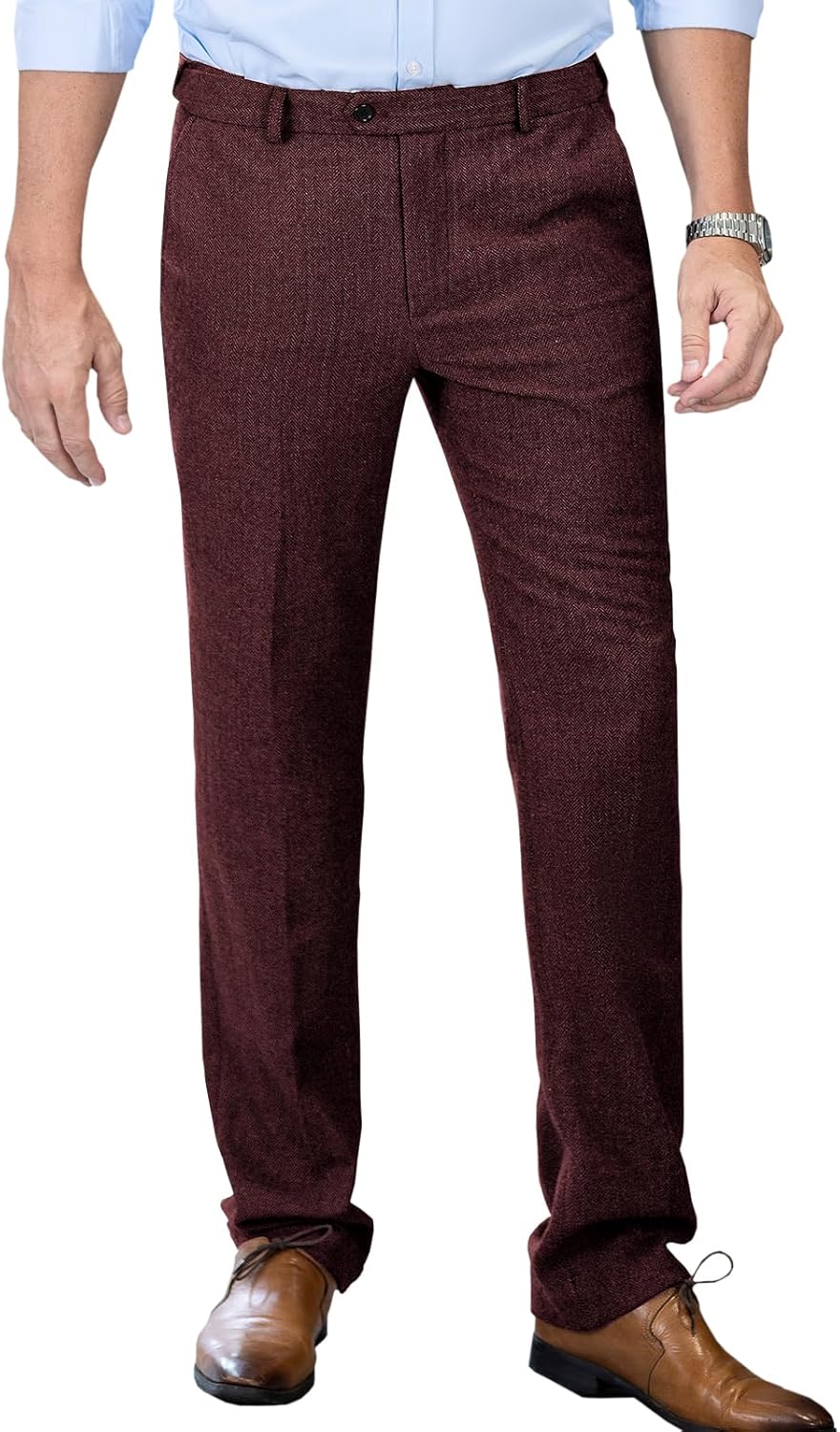 Men’s Tweed Pants Herringbone Thick Wool Pleated Front Dress Suit Vintage Trousers