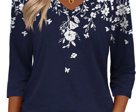 Zeagoo 3/4 Length Sleeve Womens Tops Casual V Neck Shirts Soft Basic Tees Business Work Blouses