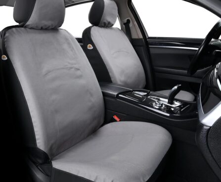 Coverado Car Seat Covers Front, Canvas Universal Seat Covers for Cars, 2-Pack Car Seat Cushions, Auto Seats Protectors for Kids & Dogs, Driver Seat Covers Fit for Most Vehicles Trucks SUVs/Gray