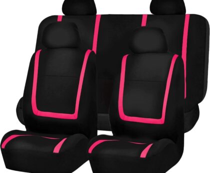 FH Group Car Seat Covers Full Set Cloth – Universal Fit Washable Automotive Seat Covers, Low Back Front Seat Covers, Solid Back Seat Cover for SUV, Sedan and Van Pink