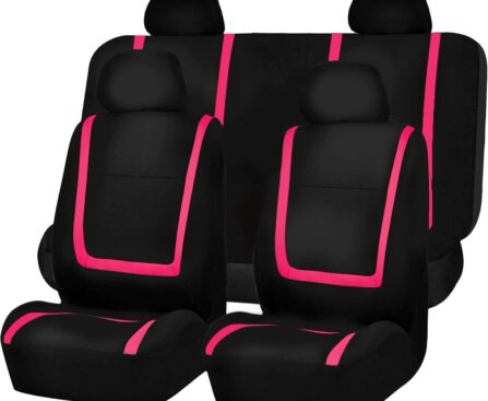 FH Group Car Seat Covers Full Set Cloth – Universal Fit Washable Automotive Seat Covers, Low Back Front Seat Covers, Solid Back Seat Cover for SUV, Sedan and Van Pink