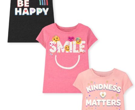 The Children’s Place Girls Sports,Trends,Icons Short Sleeve Graphic T-Shirts,3 Pack