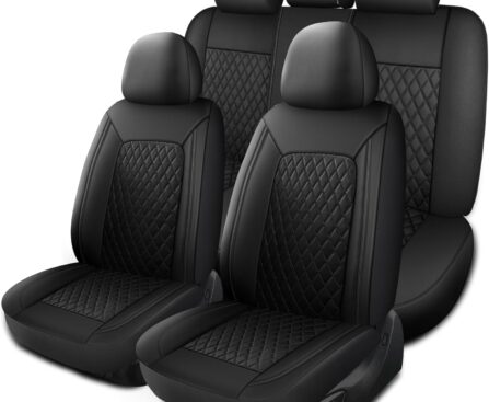 Leather Car Seat Covers,Breathable and Waterproof Seat Cover Full Set,PU Premium Universal Fit Automotive Airbag Compatible for Cars Sedans SUVs Vans and Trucks(Full Seat,Black,N1)