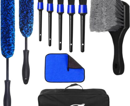NIKCOSMK 10Pcs Wheel Brush Kit for Cleaning Wheel and Tire, Wheel and Rim Brush, Car Detailing Brushes, Tire Brush, Bendable & Durable Car Wheel Rim Cleaner Brush Set,Car Cleaning Brush Supplies Kit