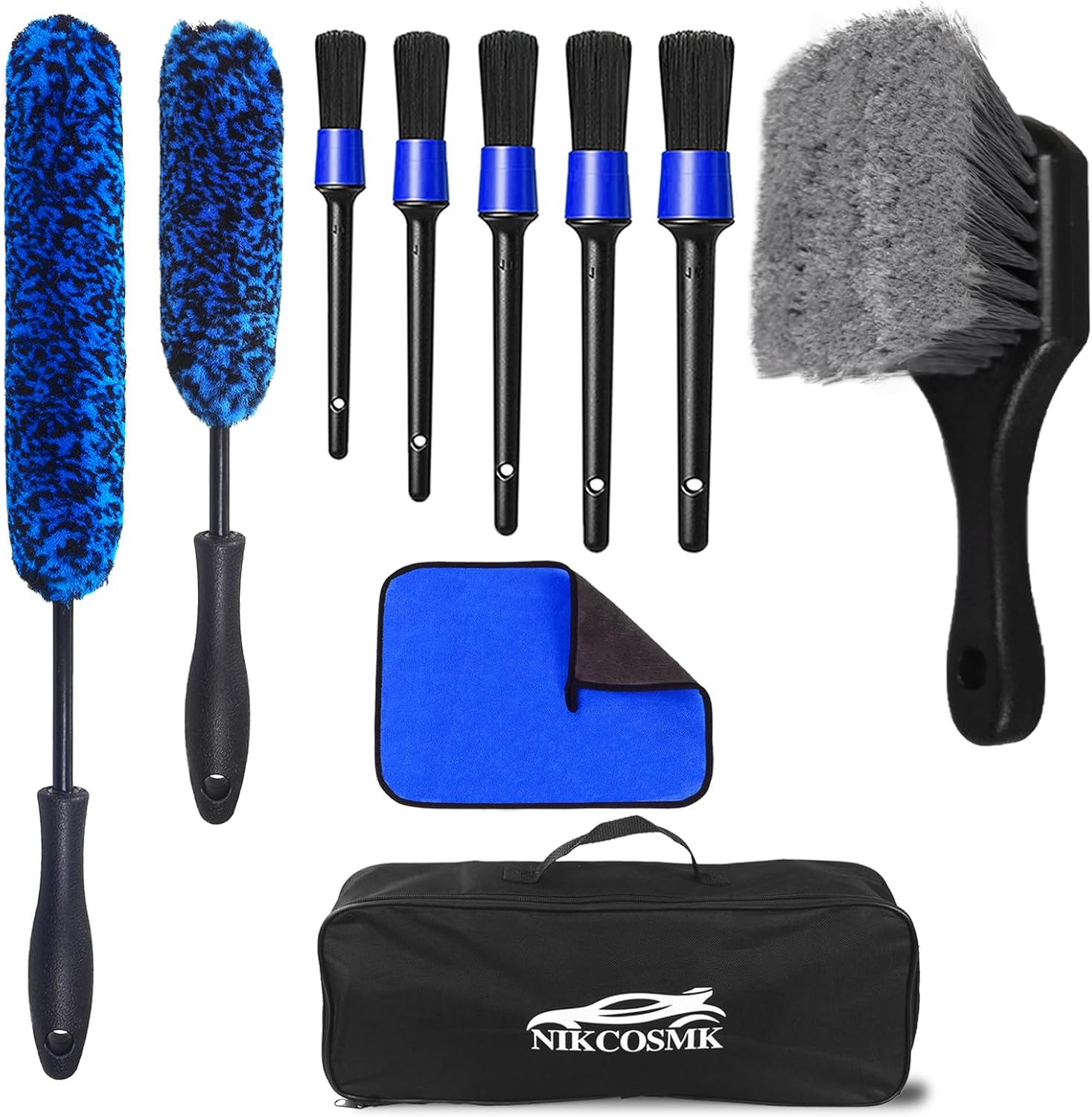 NIKCOSMK 10Pcs Wheel Brush Kit for Cleaning Wheel and Tire, Wheel and Rim Brush, Car Detailing Brushes, Tire Brush, Bendable & Durable Car Wheel Rim Cleaner Brush Set,Car Cleaning Brush Supplies Kit