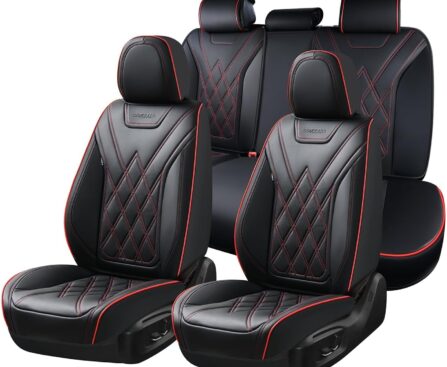 Coverado Car Seat Covers Full Set, Seat Covers for Cars, Front Seat Covers and Back Seat Cover Waterproof Leather Automotive Seat Cover, Universal Car Interior Protectors Cushion for Most Cars