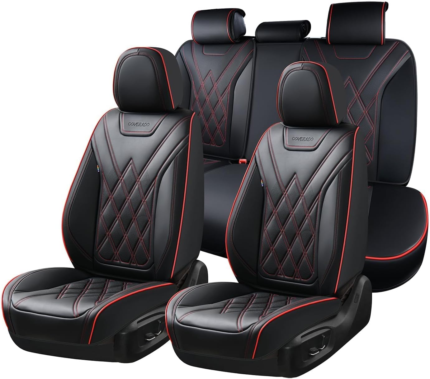 Coverado Car Seat Covers Full Set, Seat Covers for Cars, Front Seat Covers and Back Seat Cover Waterproof Leather Automotive Seat Cover, Universal Car Interior Protectors Cushion for Most Cars