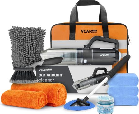 Car Cleaning kit, Car Interior Detailing kit with 10000pa Car Vacuum Cleaner, Wheel Brush, Windshield Cleaner Tool, Microfiber Towel, Wash Mitt, Interior and Exterior Car Wash kit with Bag