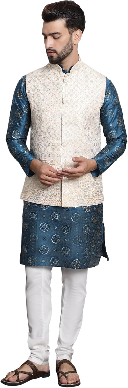 Sojanya (Since 1958 Men’S Silk Blend Kurta Pyjama & Nehru Jacket Combo