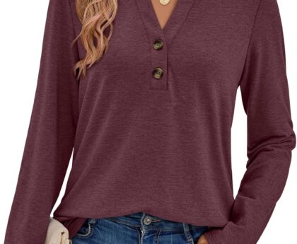 AUTOMET Women’s Long Sleeve Shirts 2025 Fall Fashion Dressy Casual Tops Trendy Henley Blouses Cute Work Outfits Clothes