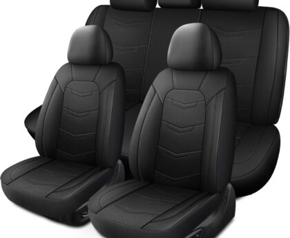 Car Seat Covers Full Set,Leather Car Seat Covers,Breathable and Sporty Car Seat Cover,Universal Fit Anti-Slip Seat Covers for SUV Cars Sedan and Truck(Full Seat,Black,N2)