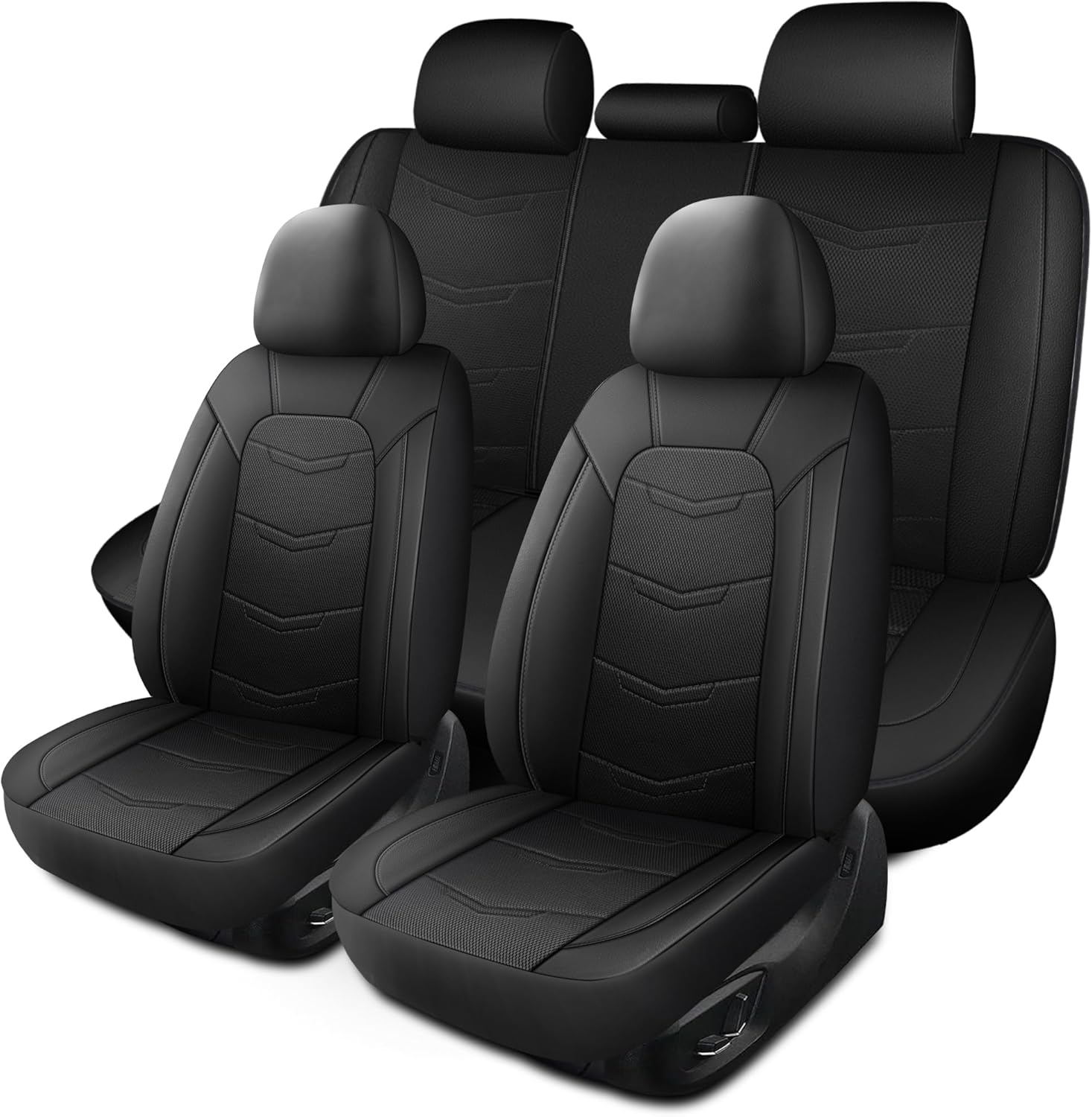 Car Seat Covers Full Set,Leather Car Seat Covers,Breathable and Sporty Car Seat Cover,Universal Fit Anti-Slip Seat Covers for SUV Cars Sedan and Truck(Full Seat,Black,N2)
