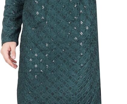 TRILOKI Mens Embroidered Sequined Kurta Pajama Set Rayon Ethnic Indian Traditional Wear