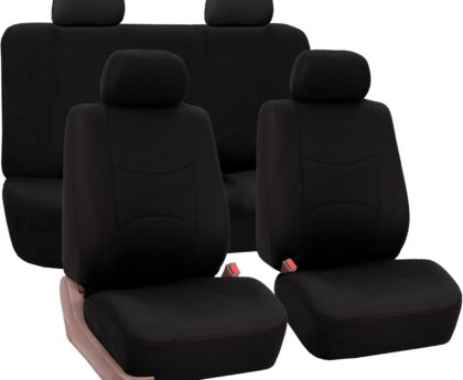 FH Group Car Seat Covers Full Set Cloth – Universal Fit Automotive Seat Covers, Low Back Front Seat Covers, Solid Back Seat Cover, Washable Car Seat Cover For SUV, Sedan And Van Black