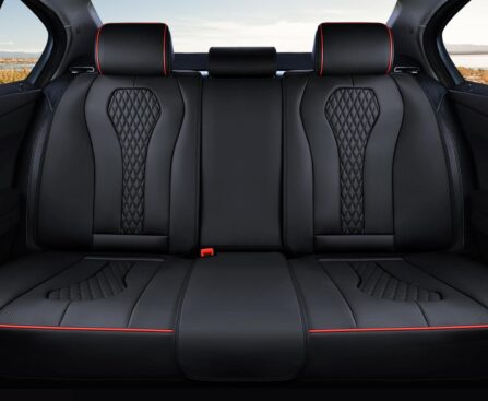 Coverado Car Seat Covers, Rear Car Protectors, Black Leather Seat Covers, 3-Piece Waterproof Automotive Seat Covers for Back Seats Universal Fit for SUVs & Cars, All-Weather Protection