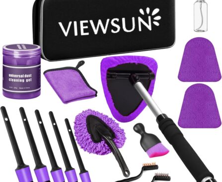 Viewsun Windshield Cleaner Tool, 17Pcs Purple Car Interior Cleaning Kit, Detailing Kit Cleaner, Detailing Brush, Cleaning Gel, Inside Cleaning Supplies Accessories for Trucks, SUVs, RVs Window