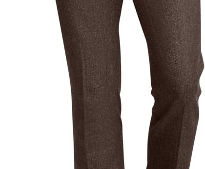Men’s Tweed Herringbone Pant Dress Pants for Men Hidden Expandable Waist Suit Trousers Slacks