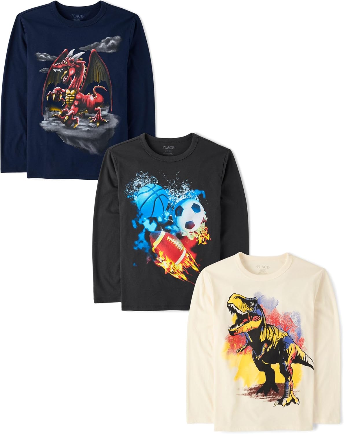 The Children’s Place Boys Dino Long Sleeve Graphic T-Shirts,multipacks