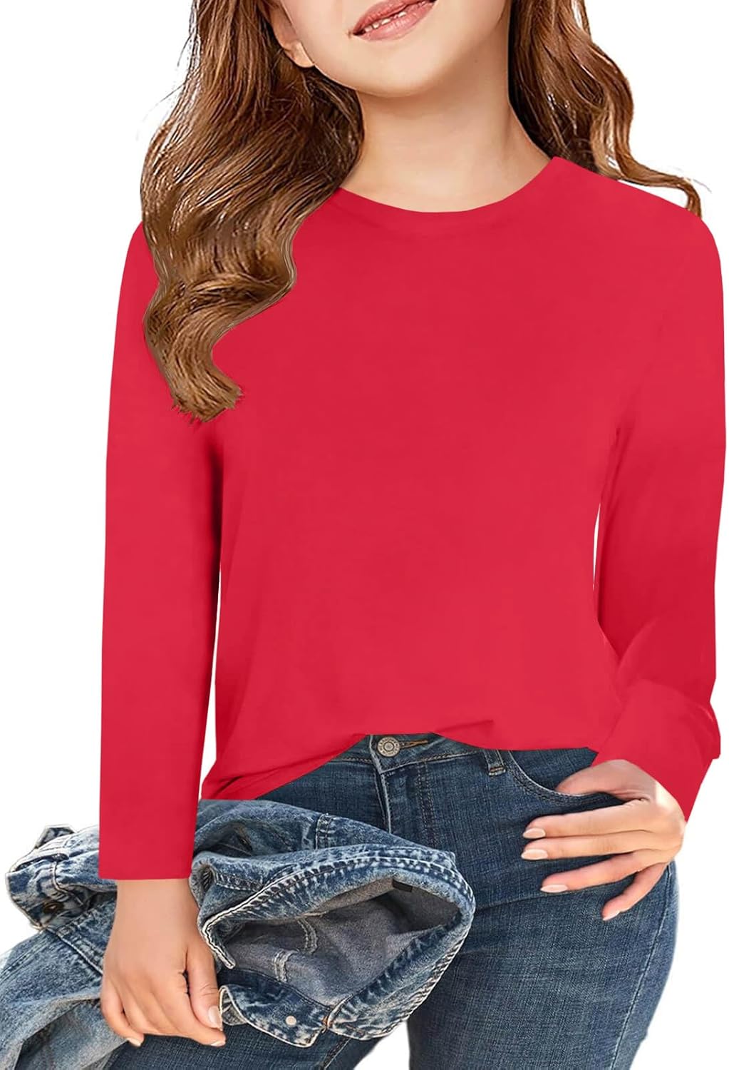 ZDC Girls Long Sleeve T Shirts Kids Fall Crewneck Tops Basic Tees 5-14 Years