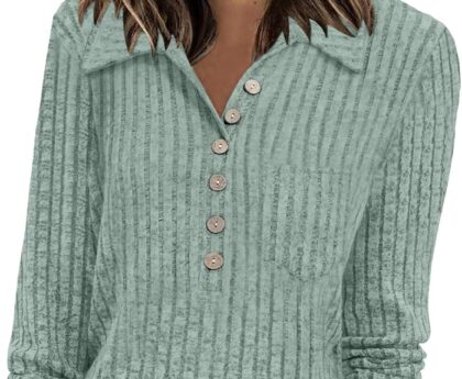 DB MOON Womens Long Sleeve Collared Shirt Lightweight Striped Sweaters 2025 Fall Blouses Business Casual Tops