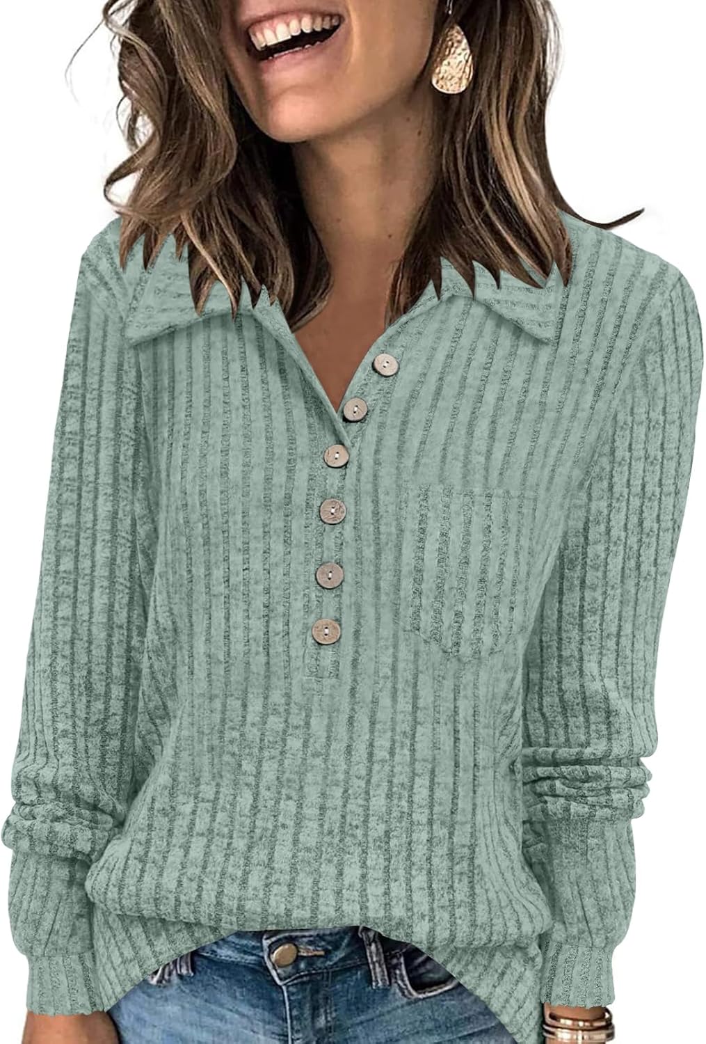 DB MOON Womens Long Sleeve Collared Shirt Lightweight Striped Sweaters 2025 Fall Blouses Business Casual Tops