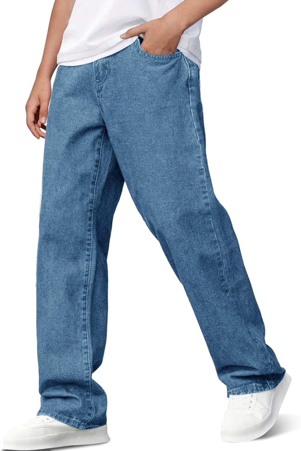 Haloumoning Boys Baggy Jeans Kids Casual Straight Leg Loose Fit Denim Pants with Pockets 5-14 Years