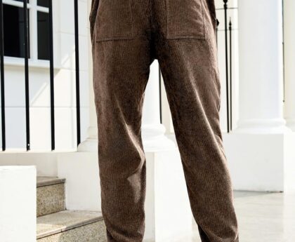 JMIERR Mens Corduroy Joggers Pants Casual Cargo Pants Drawstring Elastic Waist Baggy Tapered Sweatpants with Pockets