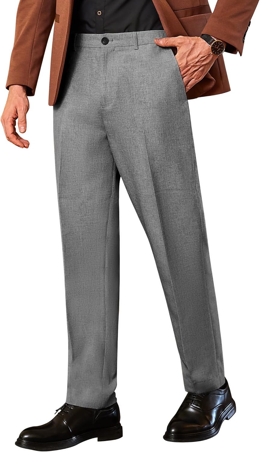 COOFANDY Men Classic Fit Dress Pant Casual Flat Front Pant Expandable Waist Suit Pant