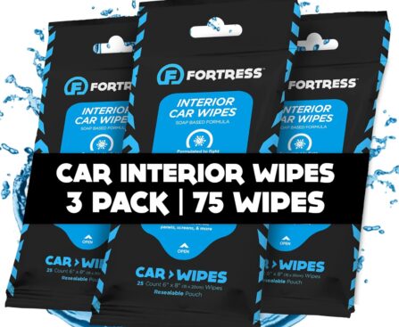 Fortress Car Interior Wipes (25 ct, Pack of 3) for Car Interior Cleaning, Dashboard, Seats, Detailing, and Steering Wheel [Travel Size] Skin-Safe Car Interior Cleaner Supplies