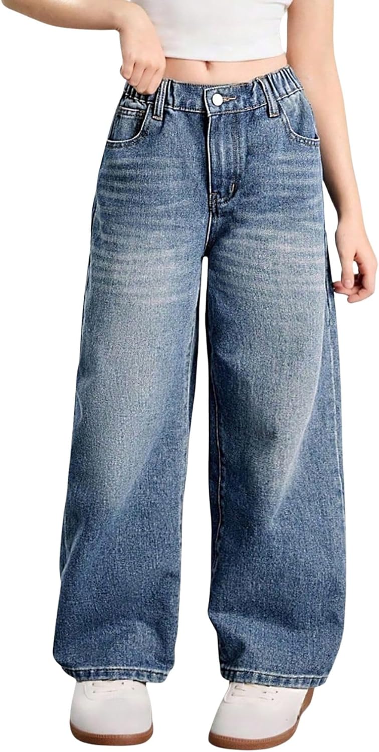 Verdusa Girl’s Vintage Wide Leg Baggy Jeans Loose Denim Pants with Pockets