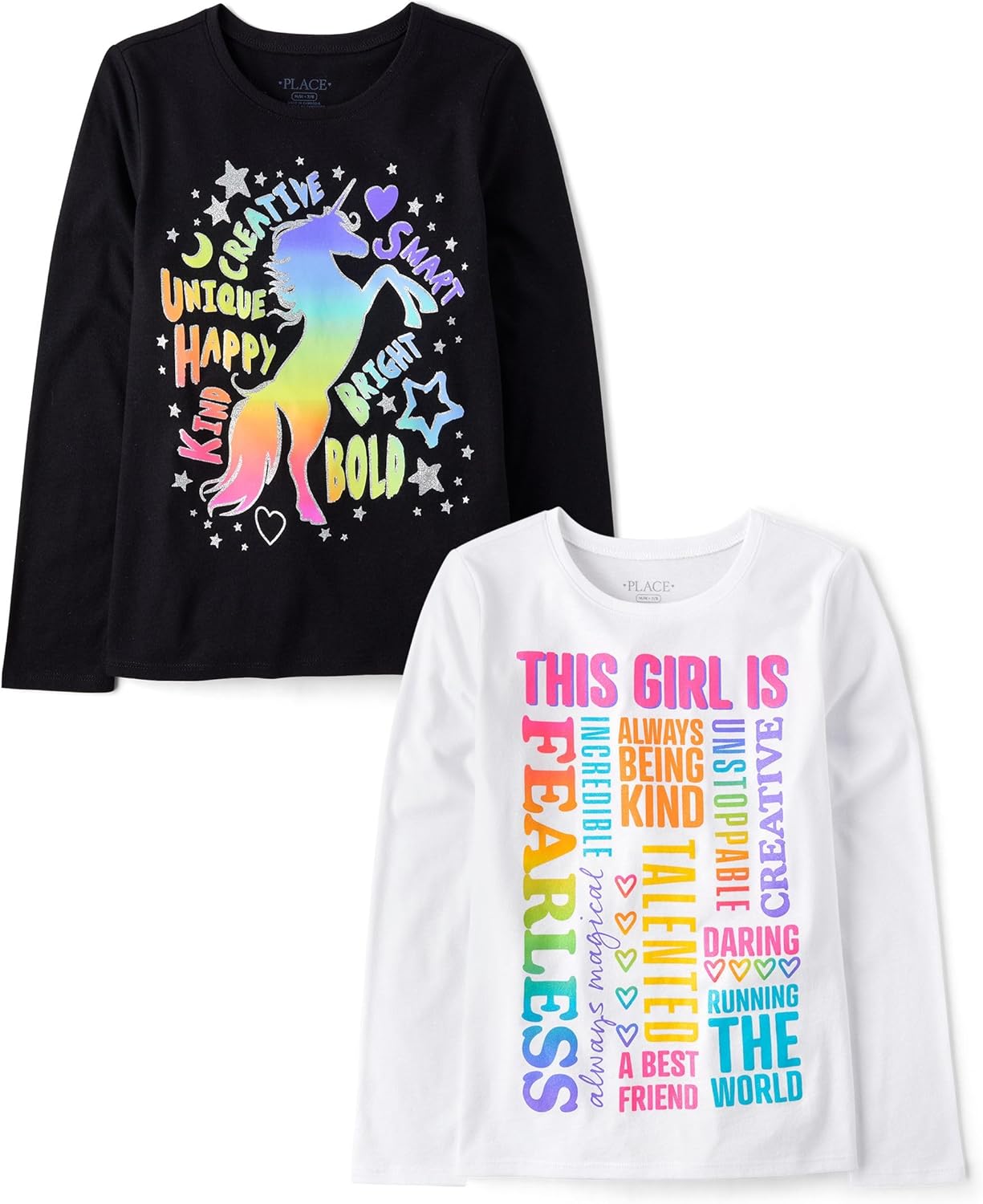 The Children’s Place Girls’ Unicorns,Sports,Butterflies Long Sleeve Graphic T-Shirts,2 Pack