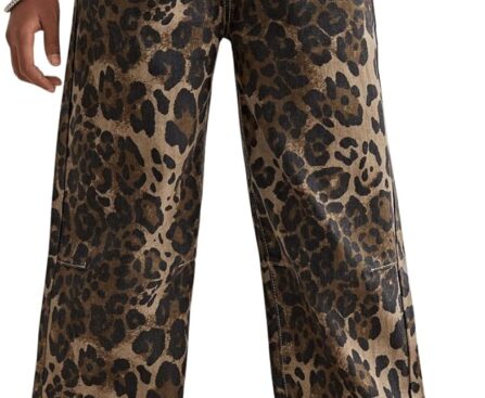 Floerns Girl’s Leopard Jeans Mid Waist Straight Leg Y2k Grunge Denim Pants