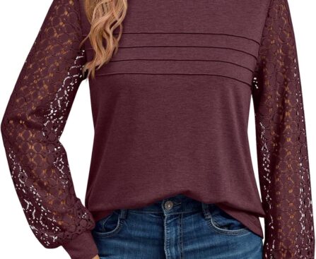 AUTOMET Women’s Long Sleeve Tops Dressy Casual Shirts 2025 Fall Outfits Lace Business Blouses Cute T-Shirts Work Clothes