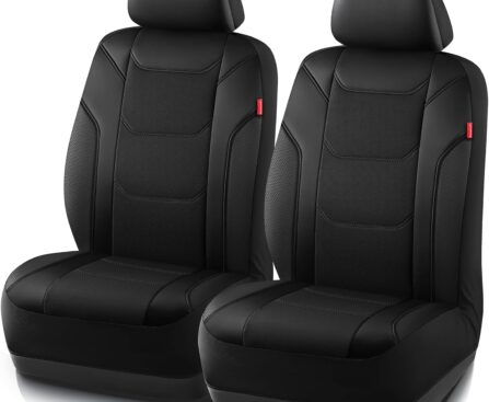 Rubbermaid Leather Car Seat Cover – Universal Front Seat Cover, Airbag Compatible, Easy to Install, Water-Resistant and Durable Automotive Seat Cover for Cars, Trucks, SUVs, Vans – Black