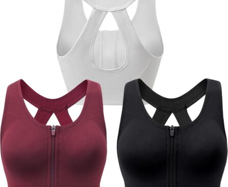 Racerback Padded Sports Bra for Women – Medium Support Zipper Front Workout Bra