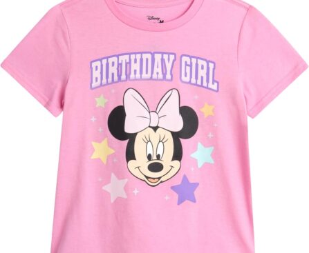Disney Birthday Girl Shirt – Minnie Mouse Lilo and Stitch and Frozen Elsa Short Sleeve Girls Birthday Shirt (Sizes: 2T-16)