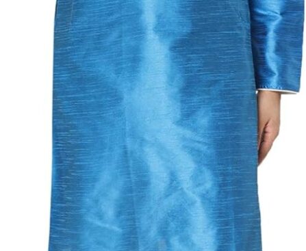 SKAVIJ Mens Indian Kurta Pajama Set Art Silk Evening Attire Casual Trendy Regular Fit Outfit