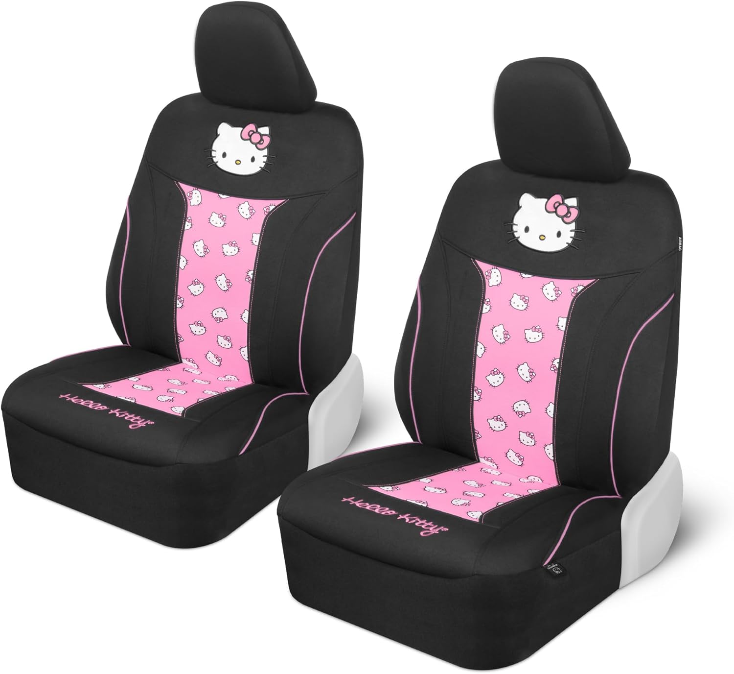 Hello Kitty Car Seat Covers – Cute and Durable Pink Front Seat Covers, Adorable Hello Kitty Design, Comfortable and Long-Lasting Polyester, Car Accessories Gift Hello Kitty Accessories 2pc Black/Pink