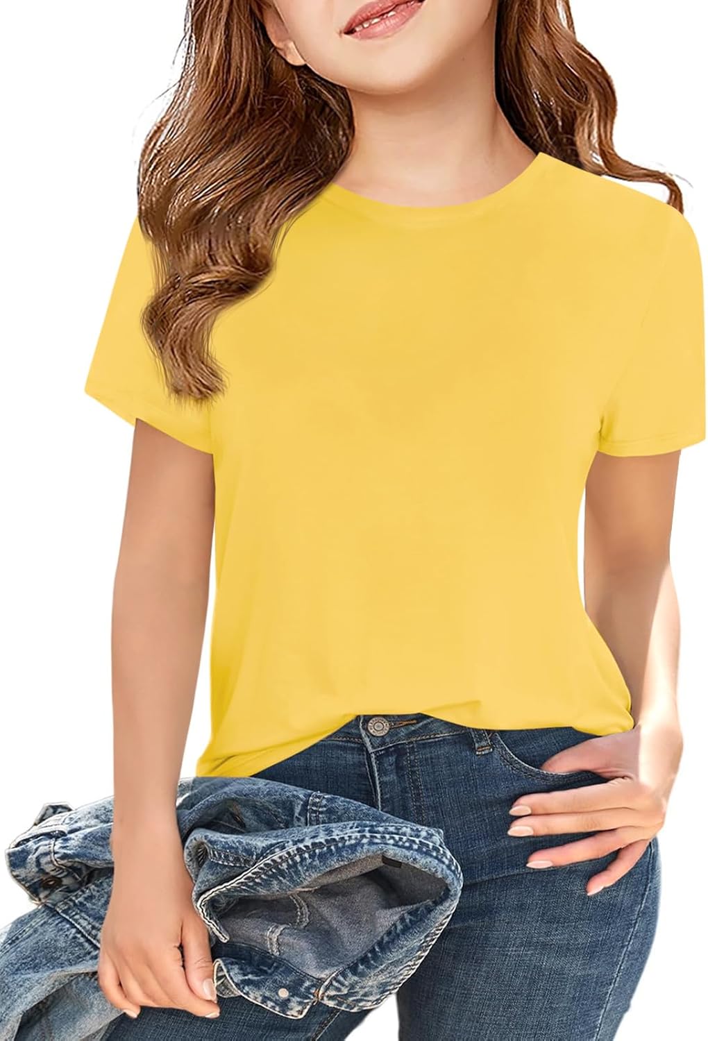 Girls Short Sleeve T Shirts Kids Summer Tops Crewneck Tees 5-14 Years