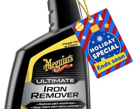 Meguiar’s Ultimate Iron Remover – Quickly Remove Embedded Iron Particles and Industrial Fallout That Impair Paint Color, Clarity, and Paint Smoothness – Chemical Contaminant Remover – 24 Oz